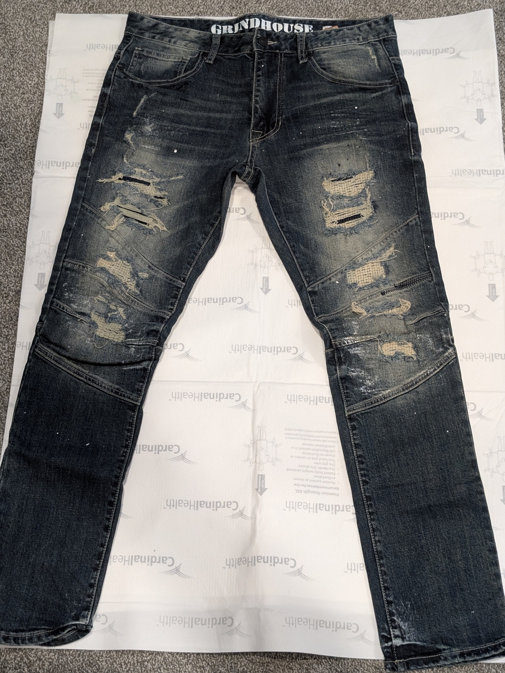 Mens Grindhouse Distressed Ripped Dark Wash Men’s Jeans 34x32
